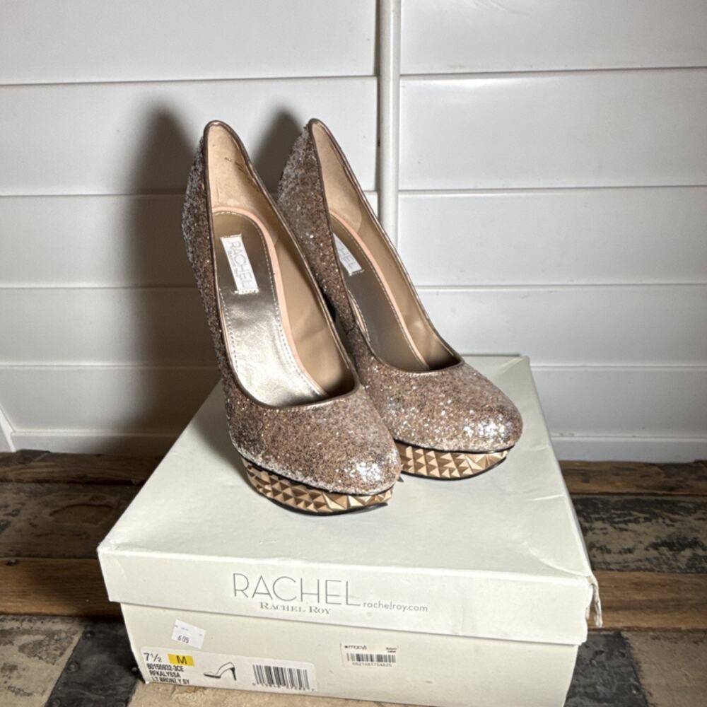 Rachel Roy Glitter Studded Platform Stiletto Pumps Slip On Bronze 7.5M